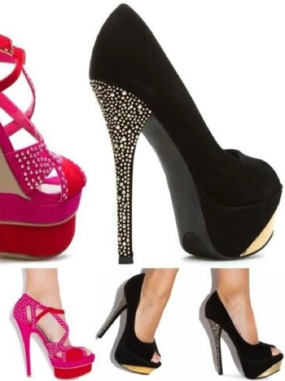 Shoe Dazzle SHERINE Red Platform Pumps with Gold Crystal Heel